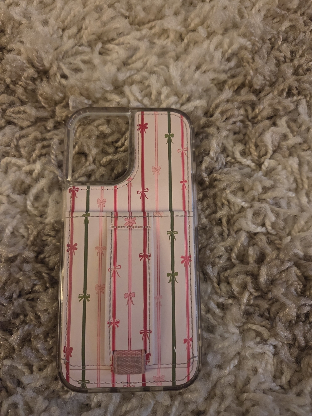 Clear Card Slot Phone Case with Pink & Green Stripe Bow Pattern for ipone 17